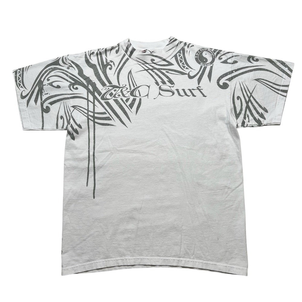 T&C Surf Designs T-Shirt Mens L White Hawaii Vintage Y2K Tribal All Over Print
